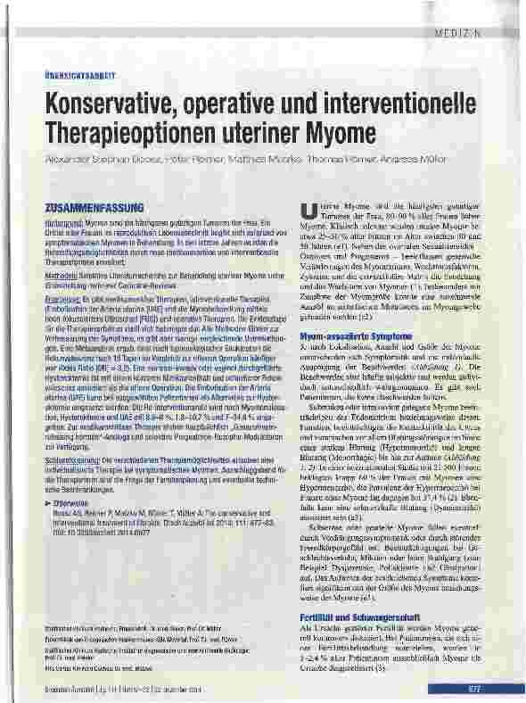 Vorschauseite 1: Konservative, operative und interventioneile Therapieoptionen uteriner Myome