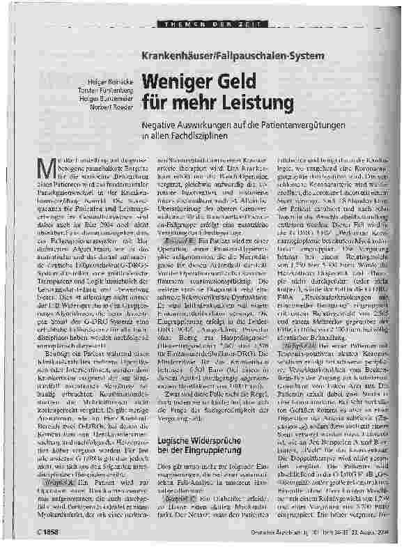 Vorschauseite 1: Weniger Geld für mehr Leistung Krankenhäuser/Fallpauschalen-System