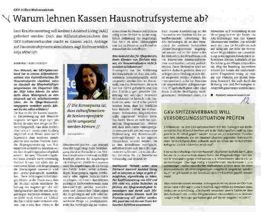 Vorschauseite 1: GKV-Hilfsmittelverzeichnis. Warum lehnen Kassen Hausnotrufsysteme ab?