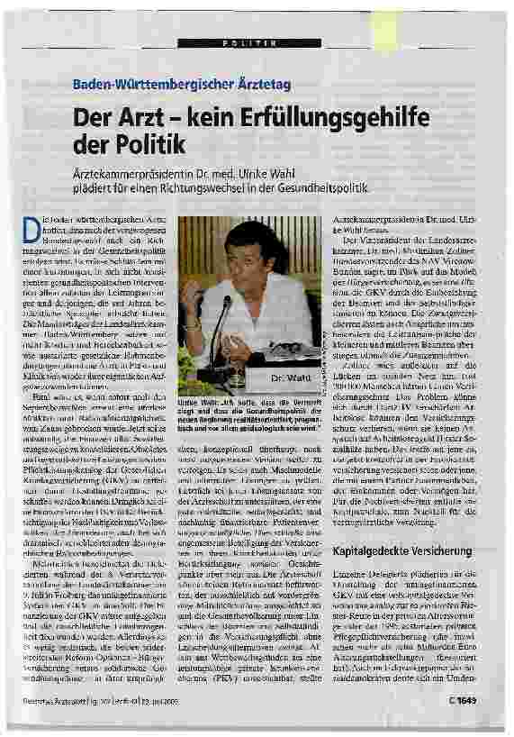 Vorschauseite 1: Der Arzt - kein Erfüllungsgehilfe der Politik