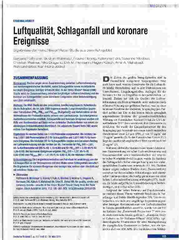 Vorschauseite 1: Luftqualität, Schlaganfall und koronare Ereignisse