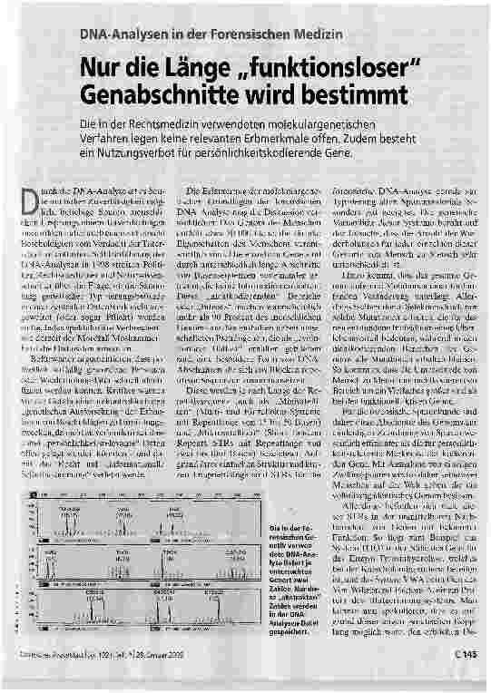 Vorschauseite 1: DNA-Analysen in der Forensischen MedizinNur die Länge funktionsloser Genabschnitte wird bestimmt