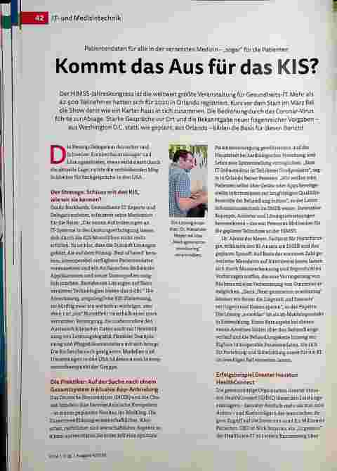 Vorschauseite 1: Patientendaten für alle in der vernetzten Medizin - „sogar" für die Patienten. Kommt das Aus für das KIS?