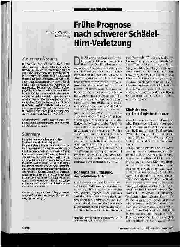 Vorschauseite 1: Frühe Prognose nach schwerer Schädel-Hirn-Verletzung
