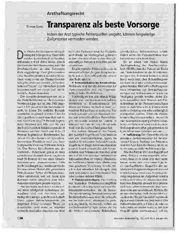Vorschauseite 1: Transparenz als beste VorsorgeArzthaftungsrecht