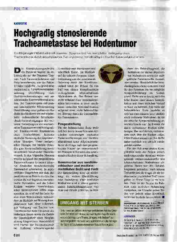 Vorschauseite 1: Hochgradig stenosierende Iracheametastase bei Hodentumor