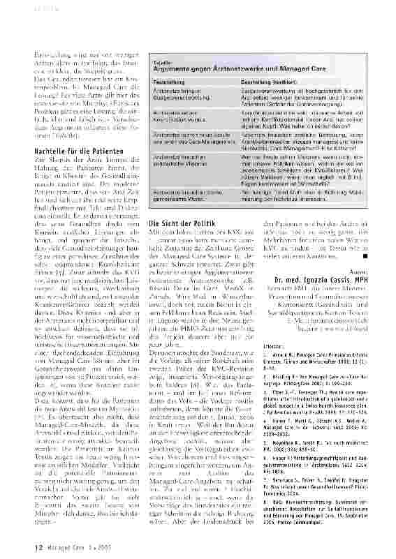 Vorschauseite 2: Managed Care in der Tessiner Arztpraxis: Nein danke!