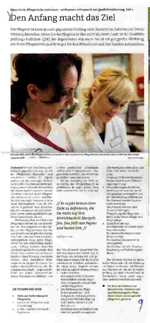 Vorschauseite 1: Neue Serie: Pflegevisite ambulant - wirksames Instrument zur Qualitätssicherung, Teil 1Den Anfang macht das Ziel