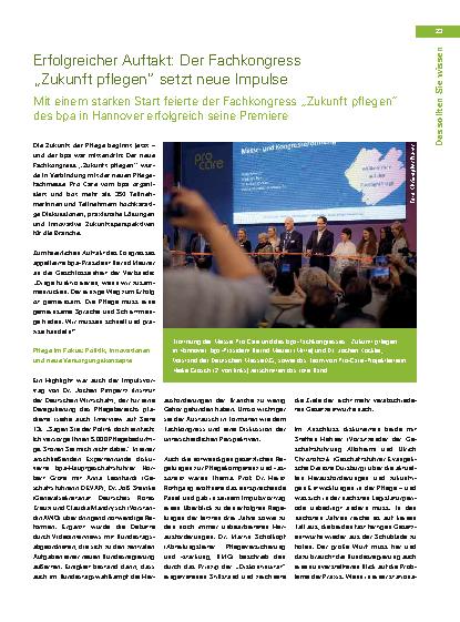 Vorschauseite 1: Erfolgreicher Auftakt: Der Fachkongress „Zukunft pflegen“ setzt neue Impulse