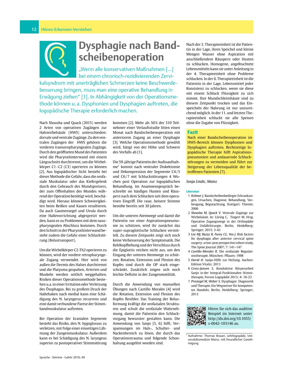 Vorschauseite 1: Dysphagie nach Bandscheibenoperation
