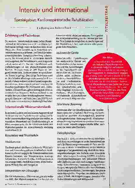 Vorschauseite 2: Intensiv und international Spezialgebiet: Kardiorespiratorische Rehabilitation