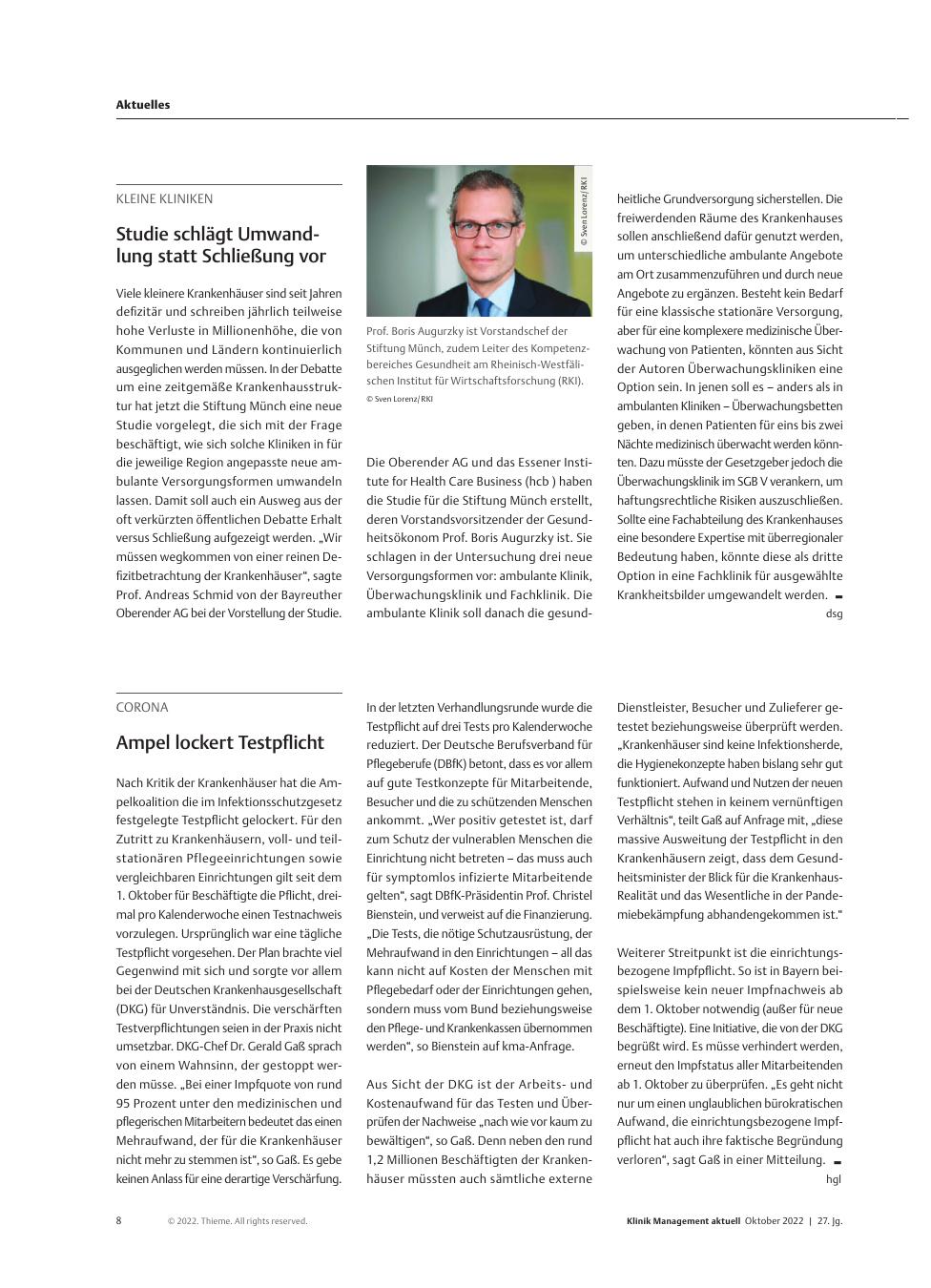 Vorschauseite 1: Corona: Ampel lockert Testpflicht