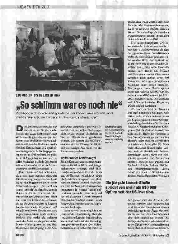 Vorschauseite 1: ZUR MEDIZINISCHEN LAGE IM IRAKSo schlimm war es noch nie