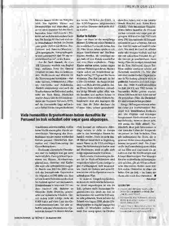 Vorschauseite 2: ZUR MEDIZINISCHEN LAGE IM IRAKSo schlimm war es noch nie