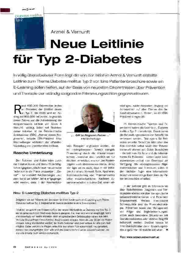 Vorschauseite 1: Neue Leitlinie für Typ 2-Diabetes