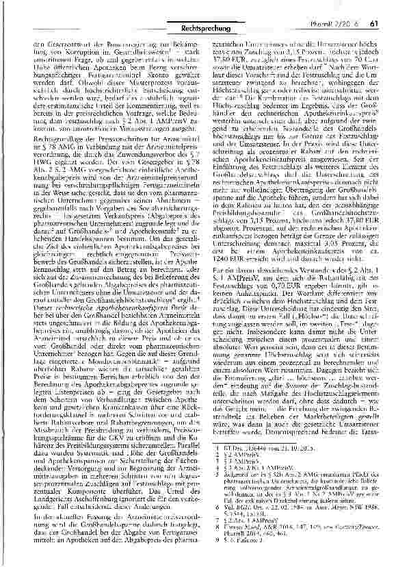 Vorschauseite 6: Rabattierbarkeit von Großhandelszuschlägen gem. § 2 AMPreisV und Rechtsnatur von Rabatten und Skonti AMPrV§2;UWG §4 11