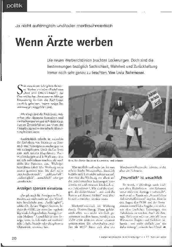 Vorschauseite 1: Ja nicht aufdringlich und/oder martkschreierisch - Wenn Ärzte werben