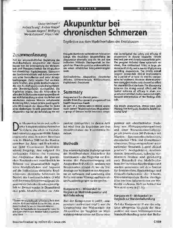 Vorschauseite 1: Akupunktur bei chronischen SchmerzenErgebnisse aus dem Modellvorhaben der Ersatzkassen
