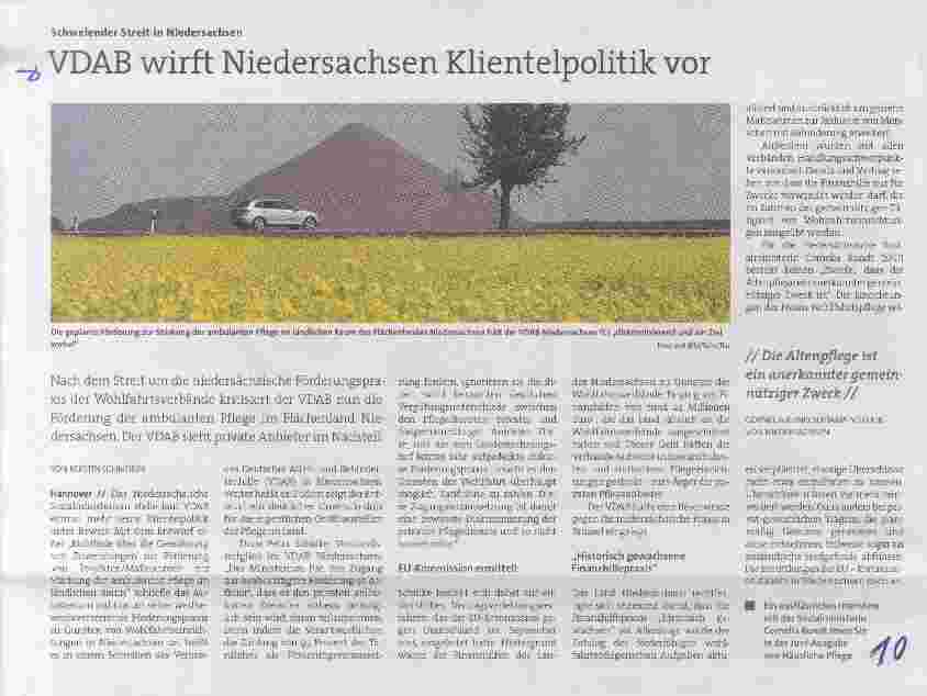 Vorschauseite 1: VDAB wirft Niedersachsen Klientelpolitik vor