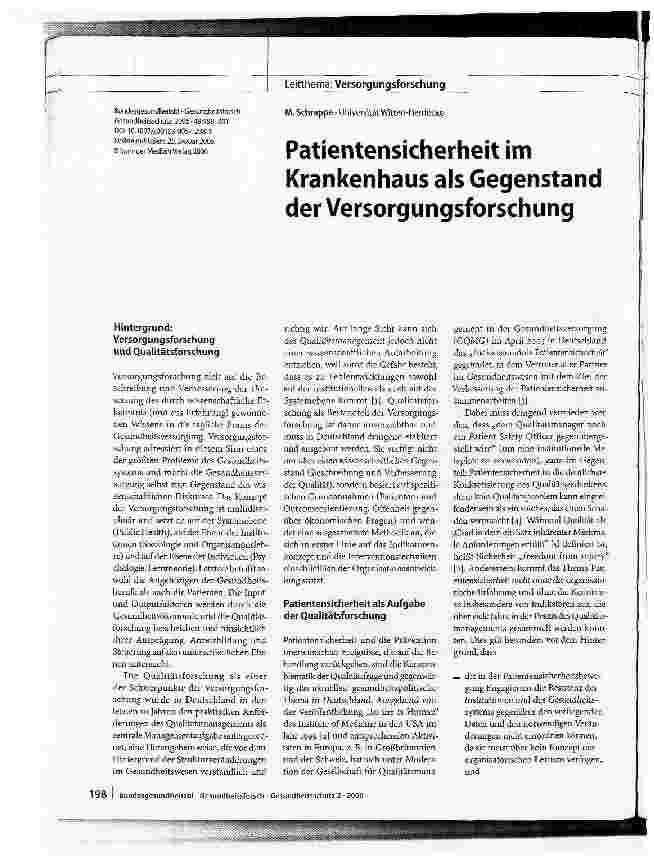 Vorschauseite 1: Patientensicherheit im Krankenhaus als Gegenstand der Versorgungsforschung