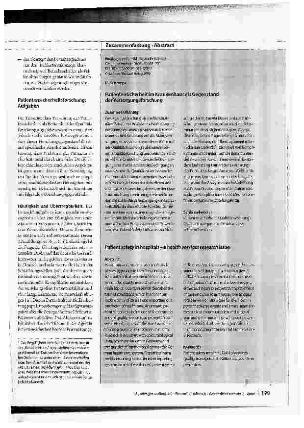 Vorschauseite 2: Patientensicherheit im Krankenhaus als Gegenstand der Versorgungsforschung