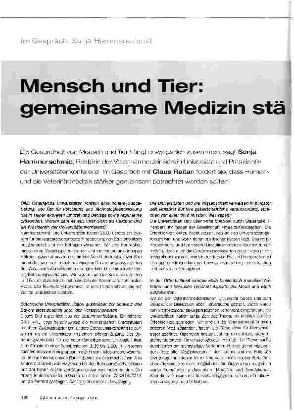 Vorschauseite 1: Mensch und Tier: gemeinsame Medizin stärken
