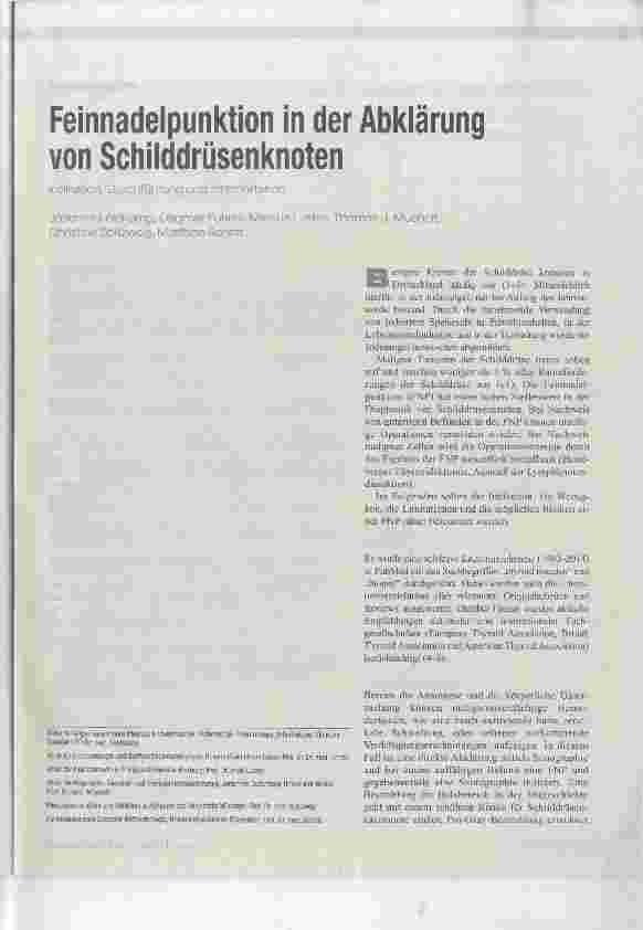 Vorschauseite 1: Feinnadelpunktion in der Abklärung von Schilddrüsenknoten