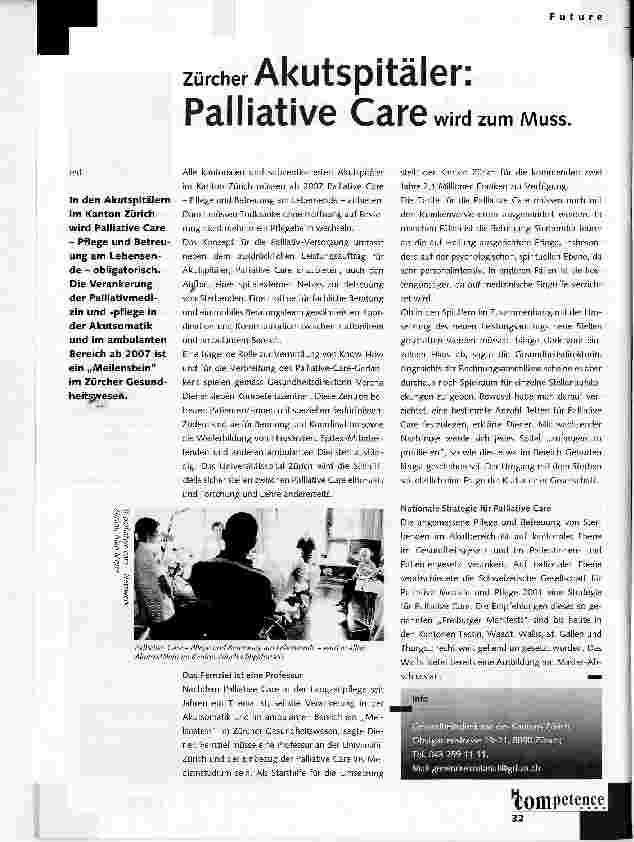 Vorschauseite 1: Zürcher Akutspitäler: Palliative Care wird zum MUSS.