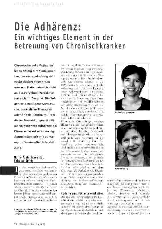 Vorschauseite 1: Die Adhärenz: Ein wichtiges Element in der Betreuung von Chronischkranken