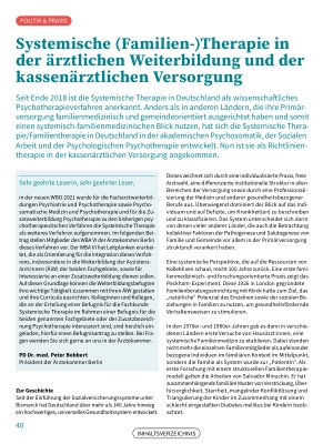 Vorschauseite 1: Systemische (Familien-)Therapie in der ärztlichen Weiterbildung und der kassenärztlichen Versorgung