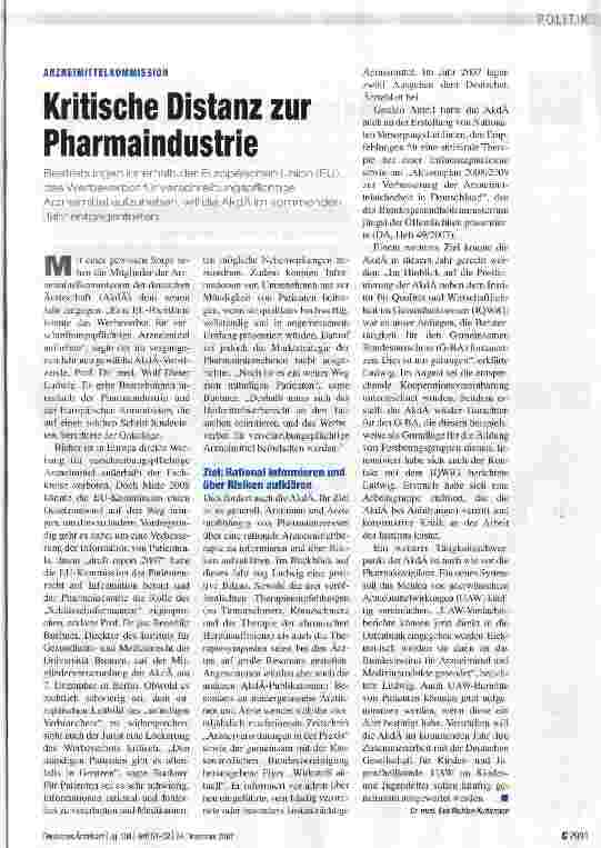 Vorschauseite 1: Kritische Distanz zur Pharmaindustrie