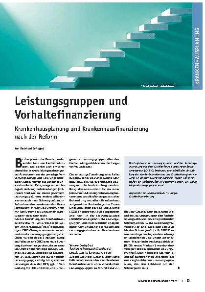 Vorschauseite 1: Leistungsgruppen und Vorhaltefinanzierung Krankenhausplanung und Krankenhausfinanzierung nach der Reform