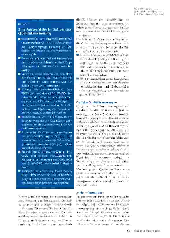 Vorschauseite 2: Spitalversorgung: Vielfalt und Koordinationsbedarf