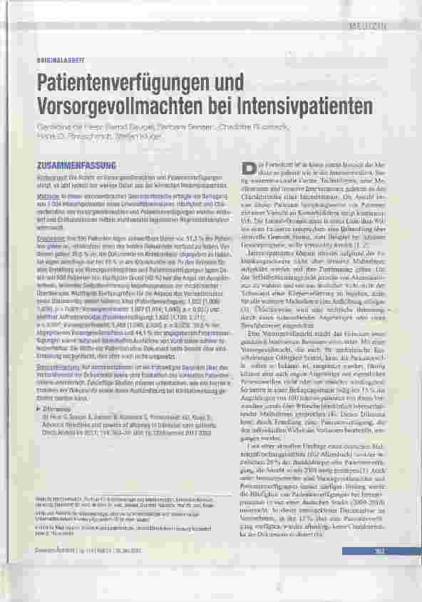 Vorschauseite 1: Patientenverfügungen und Vorsorgevollmachten bei Intensivpatienten