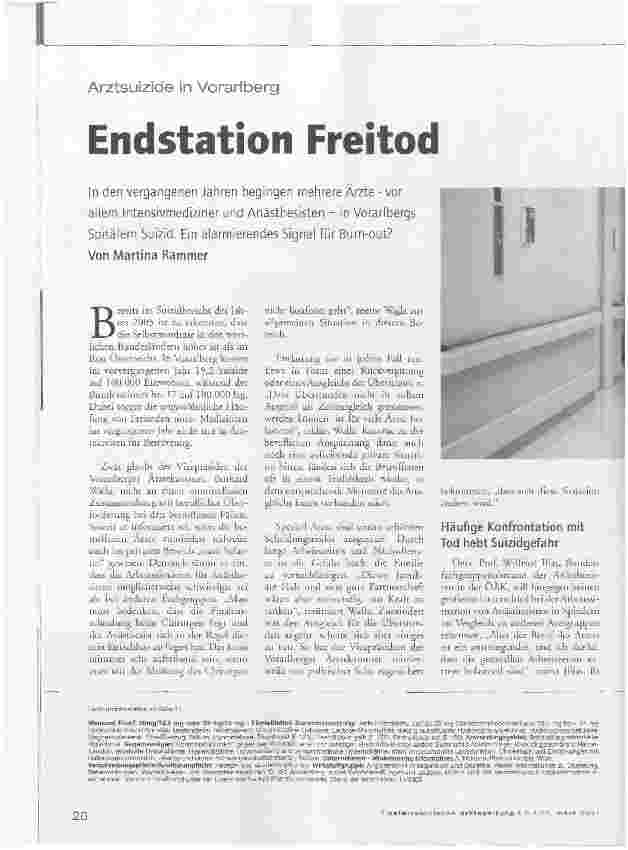 Vorschauseite 1: Arztsuizide in Vorarlberg - Endstation Freitod
