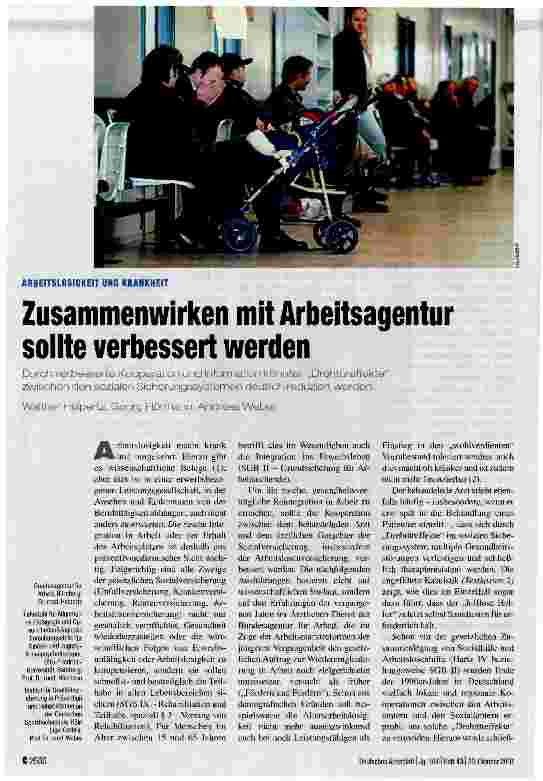 Vorschauseite 1: Zusammenwirken mit Arbeitsagentur sollte verbessert werden