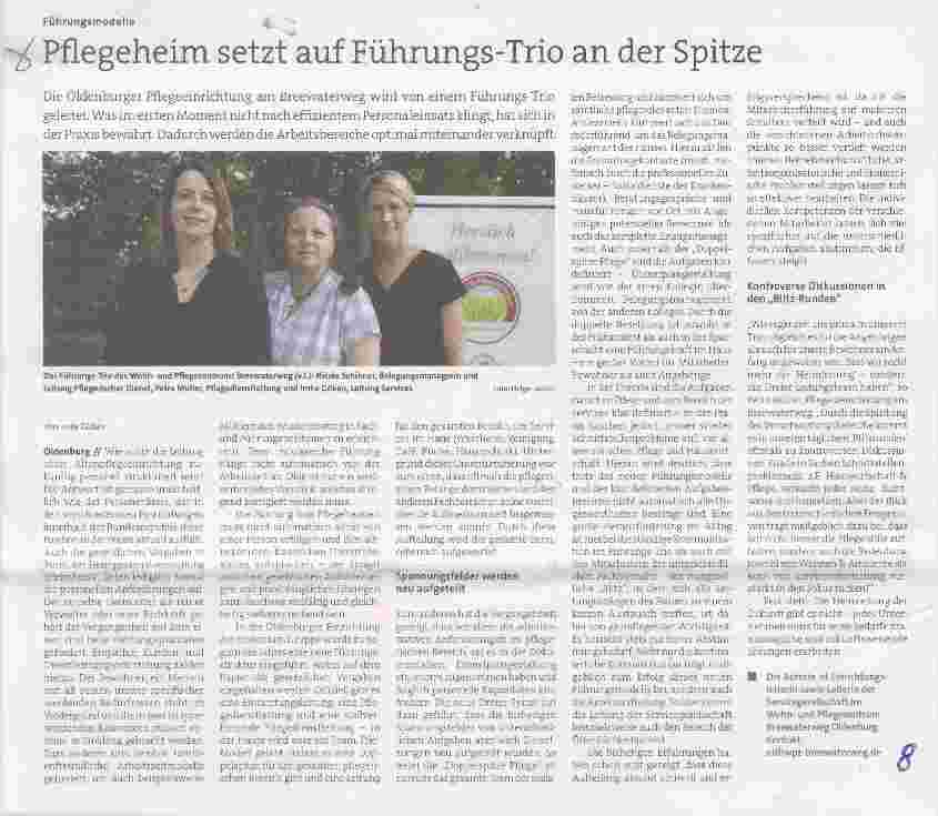 Vorschauseite 1: Pflegeheim setzt auf Führungs-Trio an der Spitze