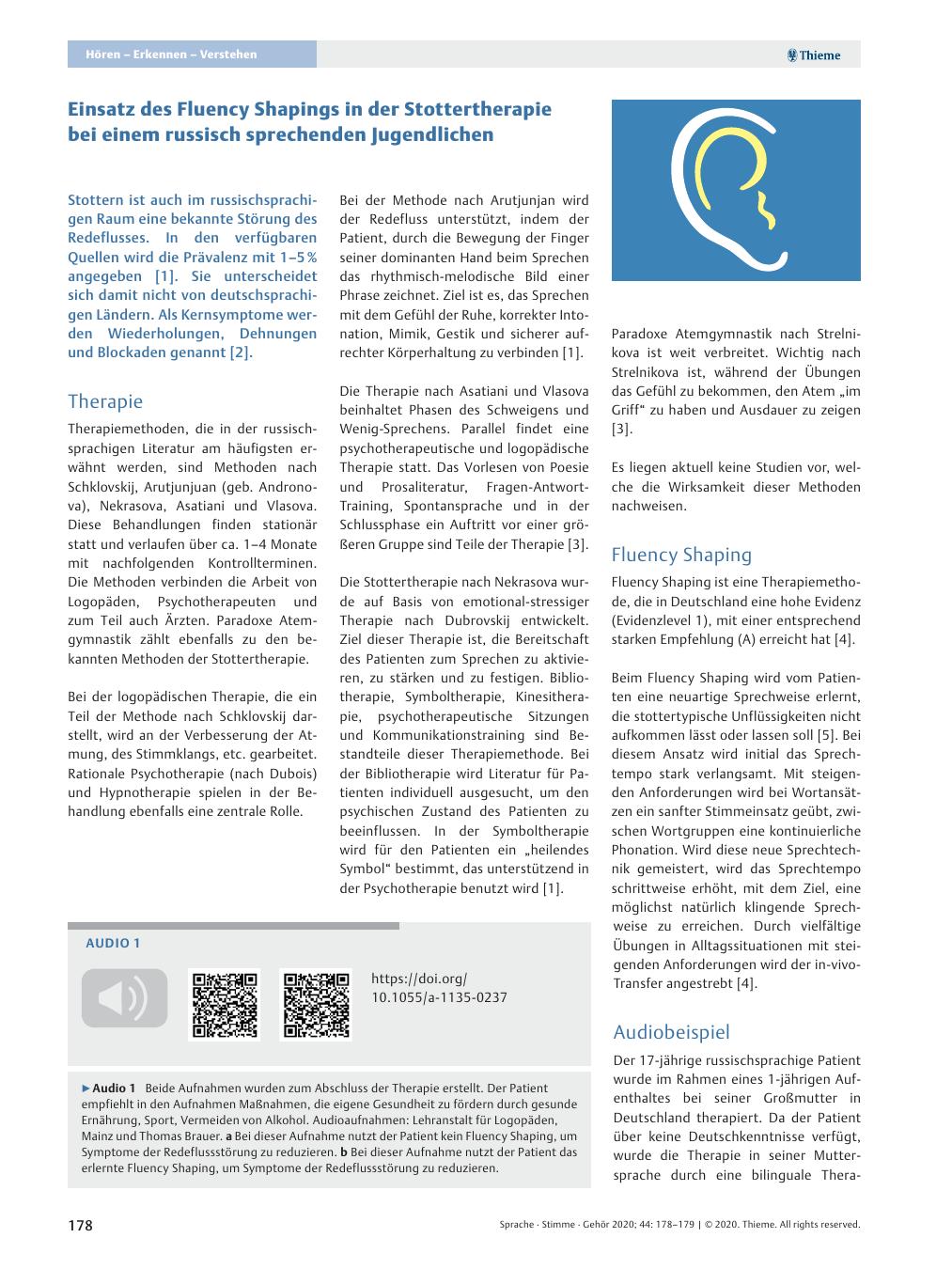 Vorschauseite 1: Einsatz des Fluency Shapings in der Stottertherapie bei einem russisch sprechenden Jugendlichen