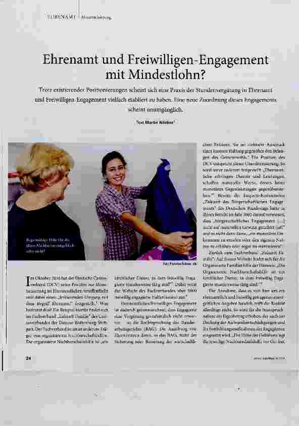 Vorschauseite 1: Ehrenamt und Freiwilligen-Engagement mit Mindestlohn?