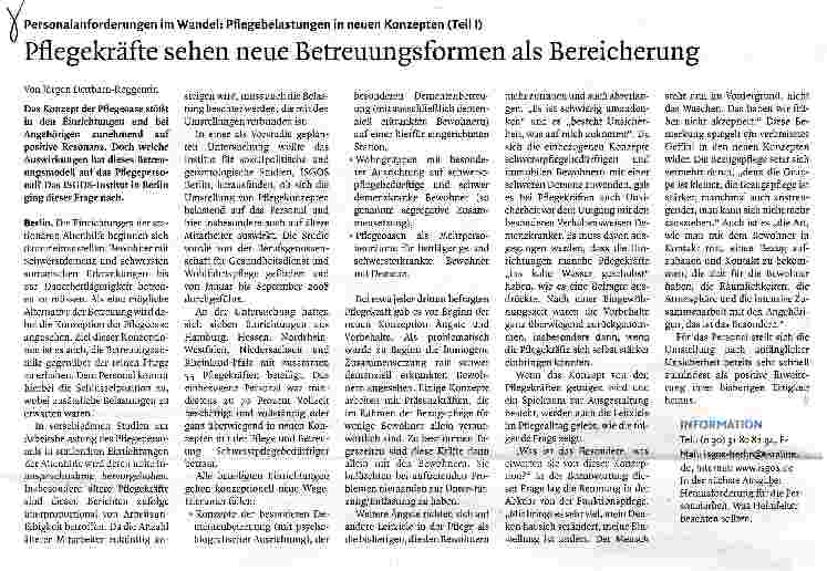 Vorschauseite 1: Pflegekräfte sehen neue Betreuungsformen als Bereicherung