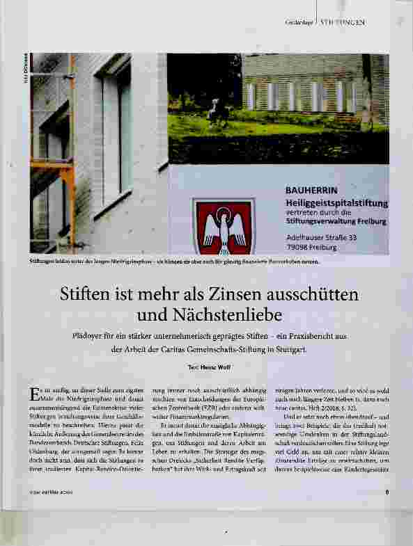 Vorschauseite 1: Stiften ist mehr als Zinsen ausschütten und Nächstenliebe