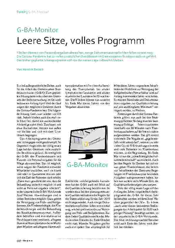 Vorschauseite 1: BA-Monitor: Leere Sitze, volles Programm