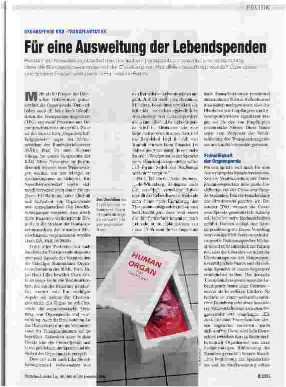 Vorschauseite 1: Für eine Ausweitung der Lebendspenden