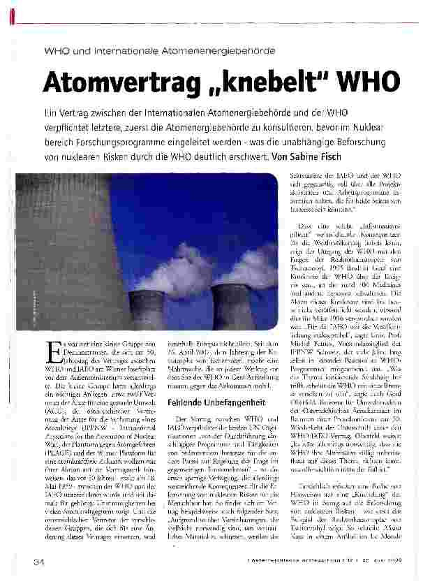 Vorschauseite 1: Atomvertrag „knebelt WHO