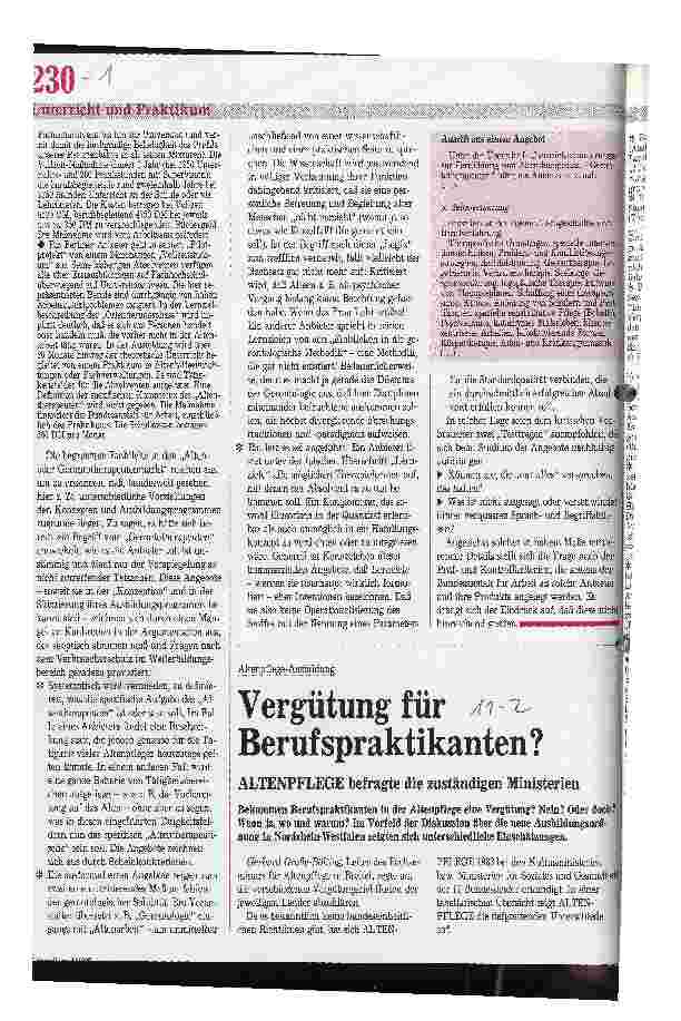 Vorschauseite 1: Altenpflegeausbildung : Vergütung für Berufspraktikanten? Interview mit Ministerien