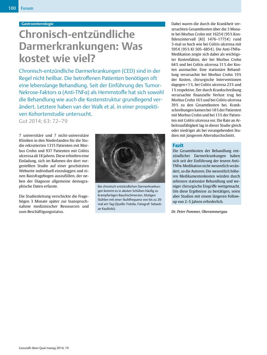 Vorschauseite 1: Gastroenterologie? Chronisch-entzündliche Darmerkrankungen: Was kostet wie viel?