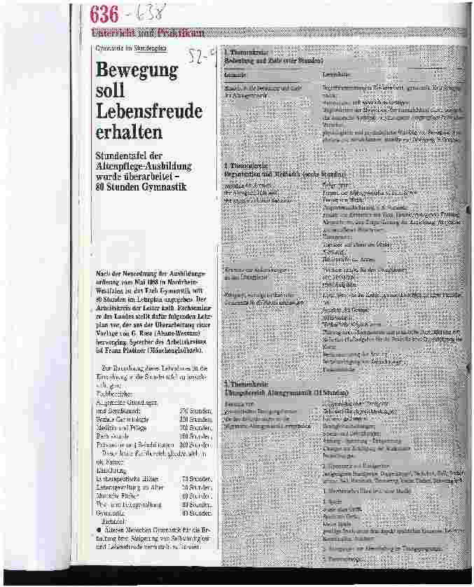 Vorschauseite 1: Bewegung soll Lebensfreude erhalten Stundentafel der Altenpflege-Ausbildung wurde überarbeitet