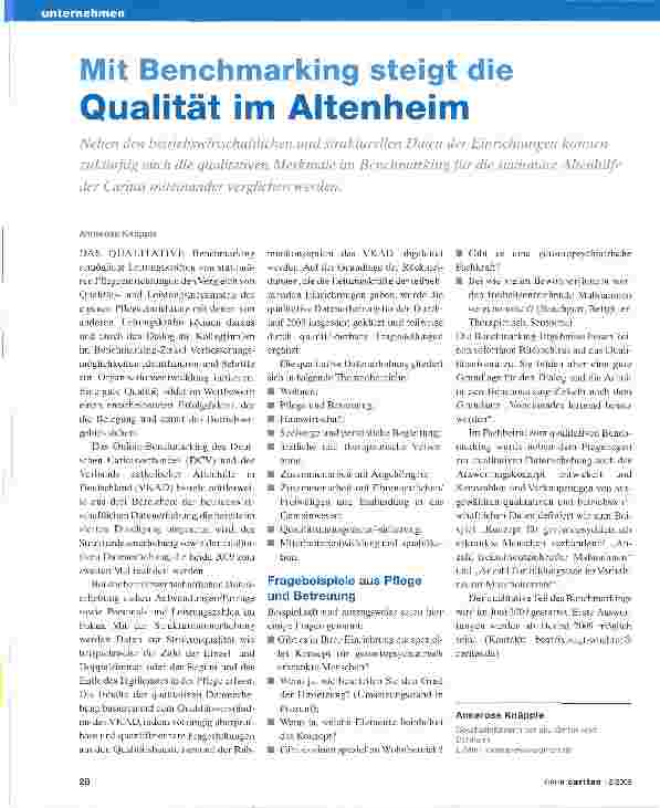 Vorschauseite 1: Mit Benchmarking steigt die Qualität im Altenheim