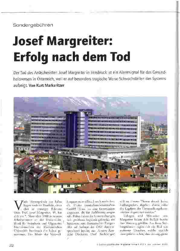 Vorschauseite 1: Josef Margreiter: Erfolg nach dem Tod