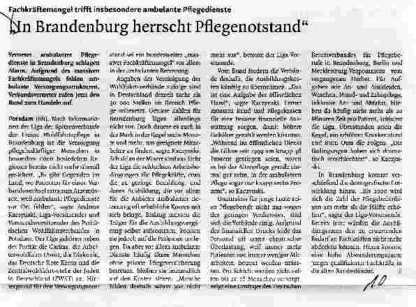 Vorschauseite 1: In Brandenburg herrscht Pflegenotstand